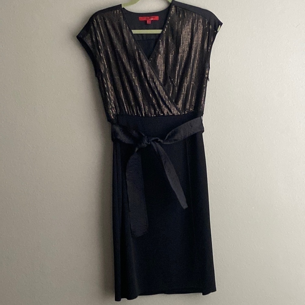 Narciso Rodriguez for DesigNation Black & Gold Sequin Faux-Wrap Dress size XS